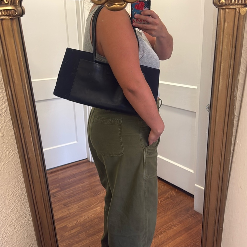 Tumi Black Leather and Fabric Shoulder Bag